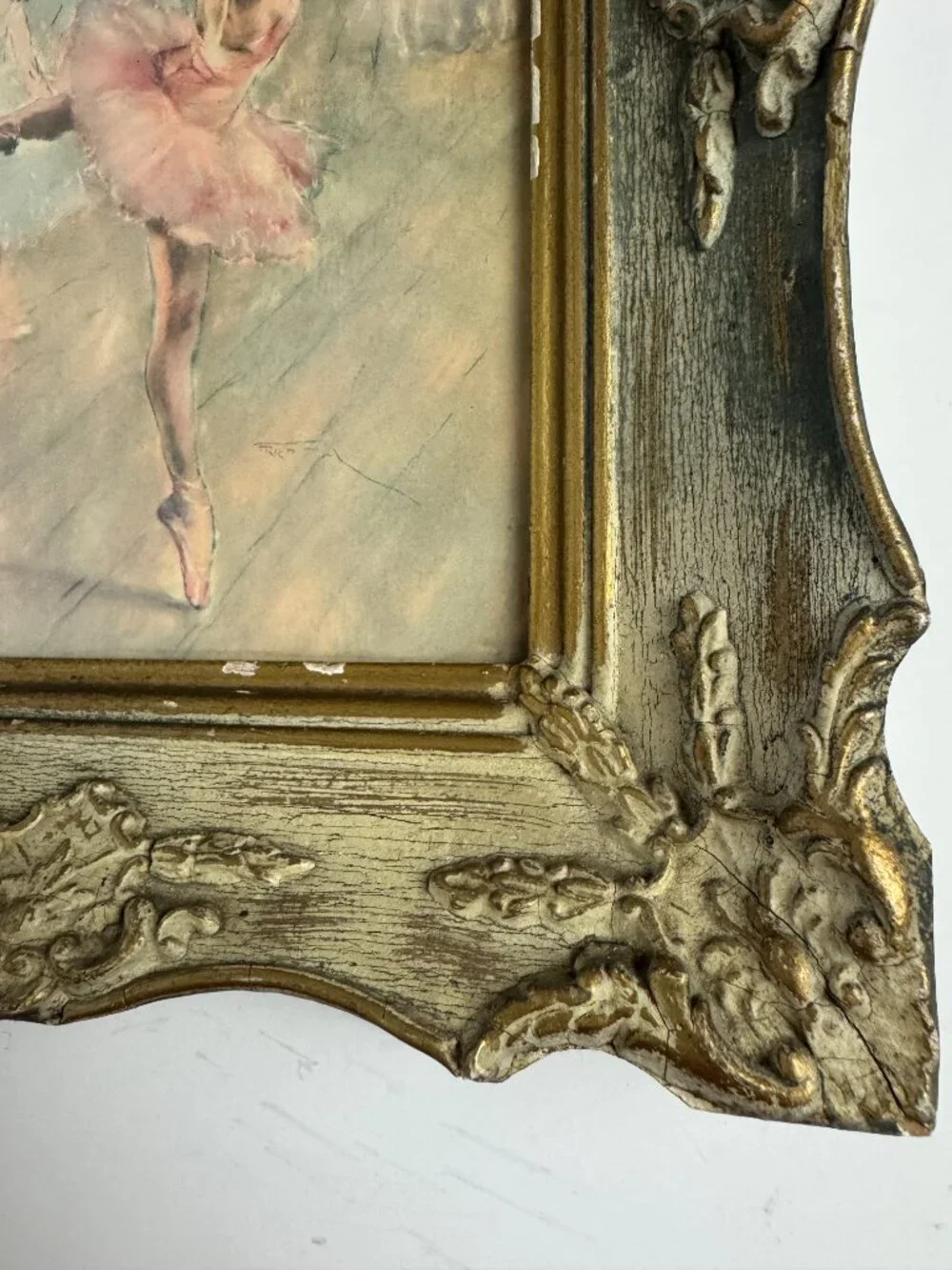 Vintage Ballerina Print Impressionist Ballet Dancer Ornate Distressed Frame